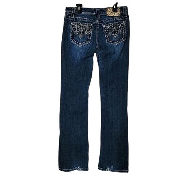 MISS ME‎ Womens Mid-Rise Bootcut Jeans Rhinestone Embellished Pockets 30 Denim - Picture 2 of 7